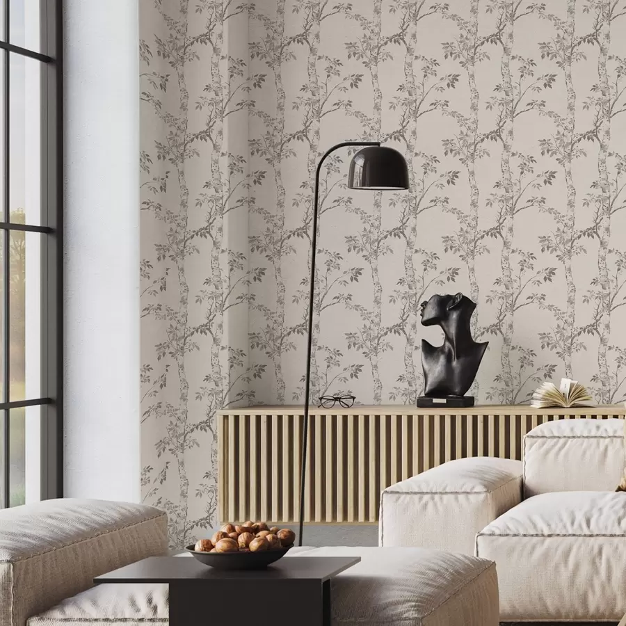 wall murals Гране брезе са лишћем на светлој позадини a00257
