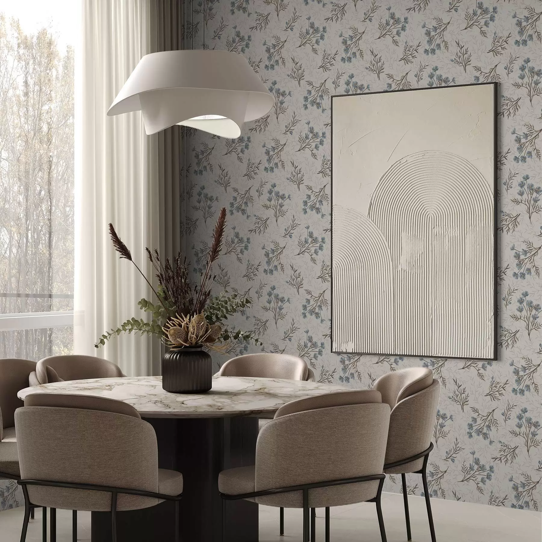 wall murals Мали плави цветови са смеђим гранама a00265