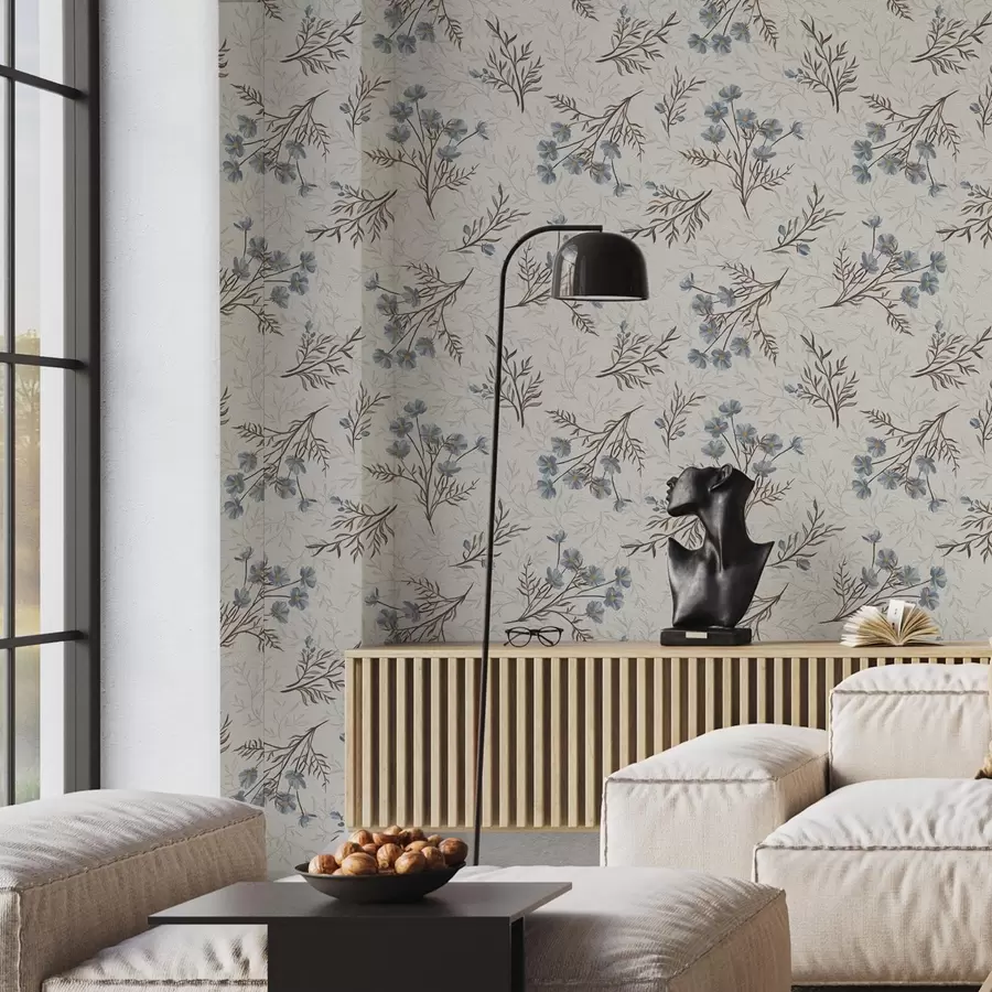 wall murals Плаво цвеће и светле гране на белој позадини a00265v1