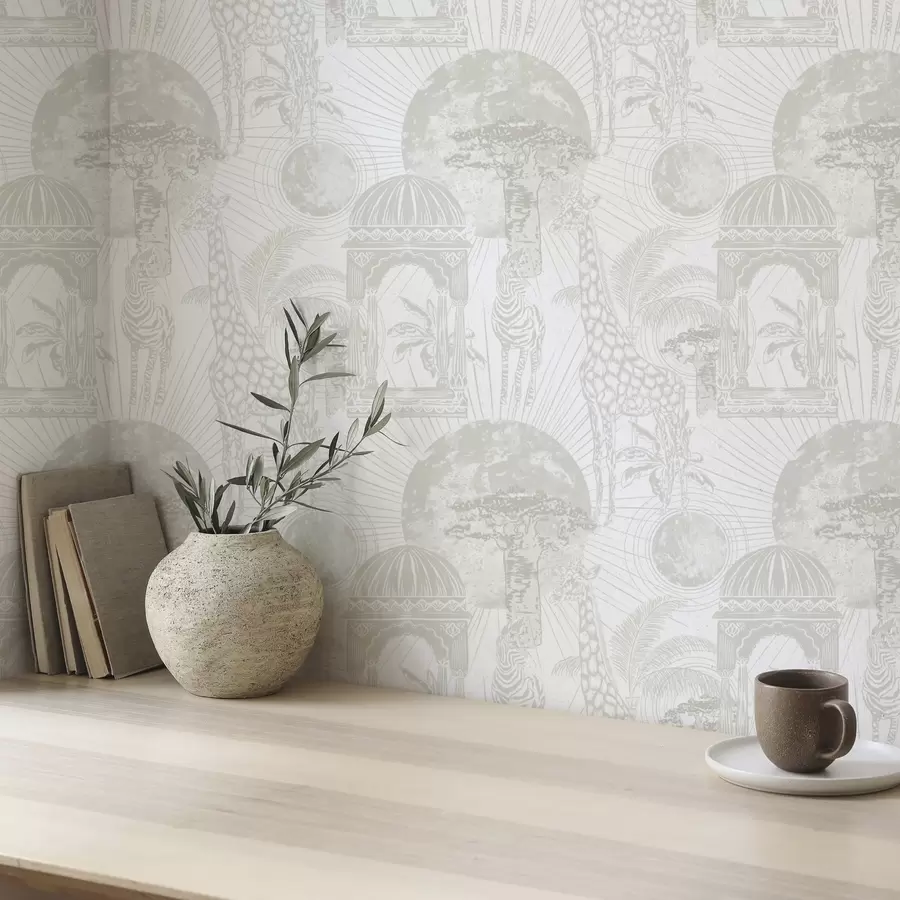 wall murals Графичка илустрација са жирафом, зебром и палмама a00276v1