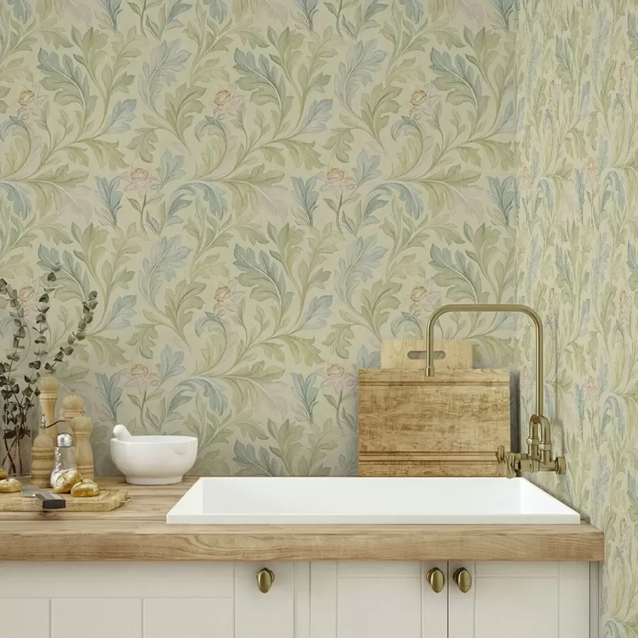 wall murals Винтажно лишће на жућкастој позадини, меке боје a00277v1