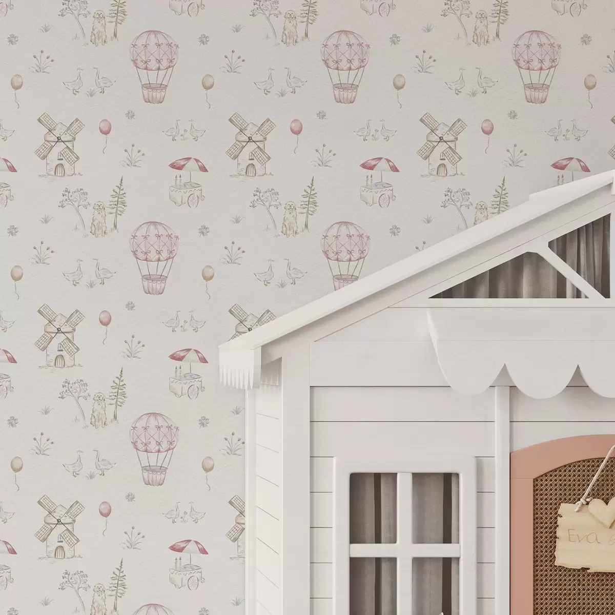 Позадина Дечје илустрације: пас, патке, лопте, млин a00278