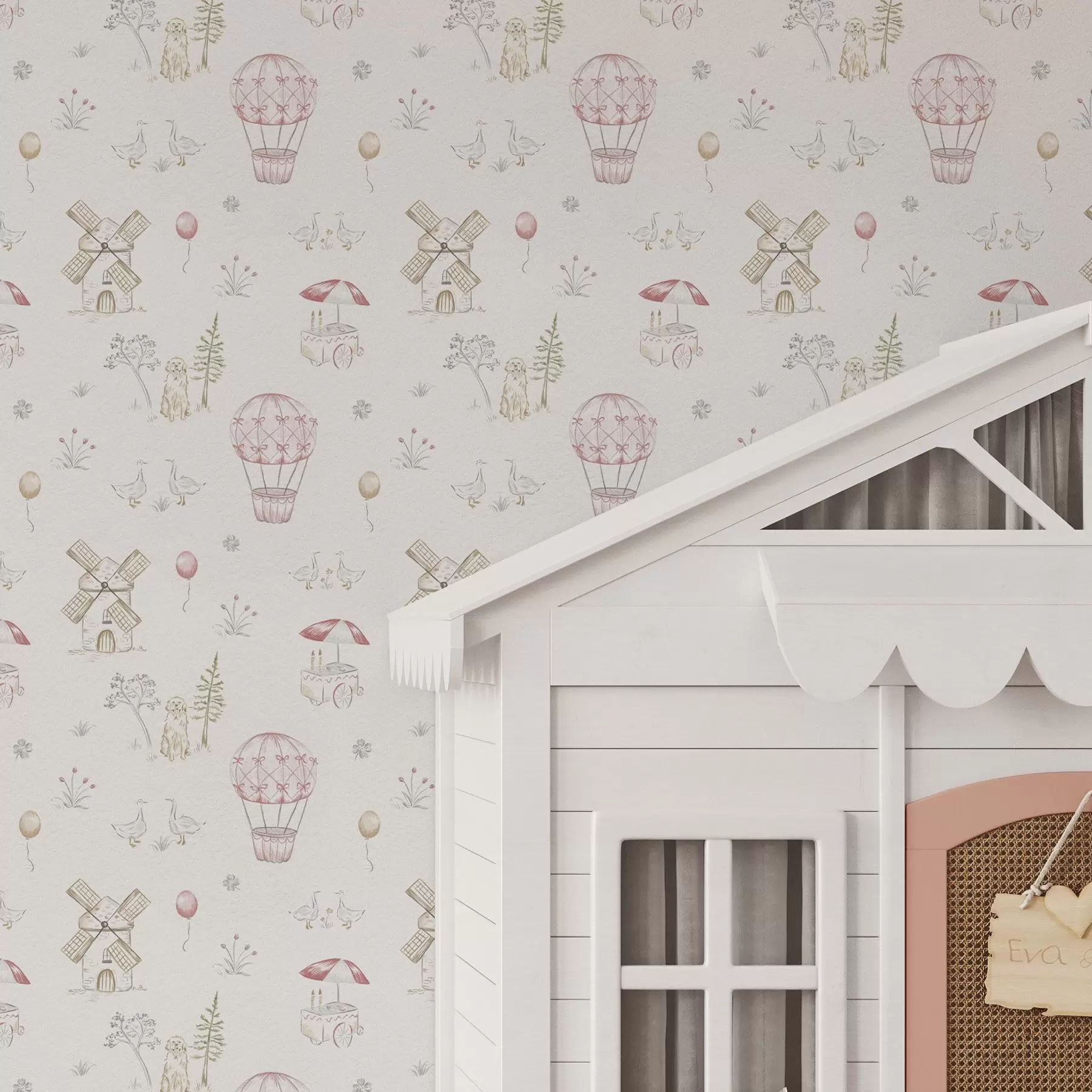 wall murals Дечје илустрације: пас, патке, лопте, млин a00278