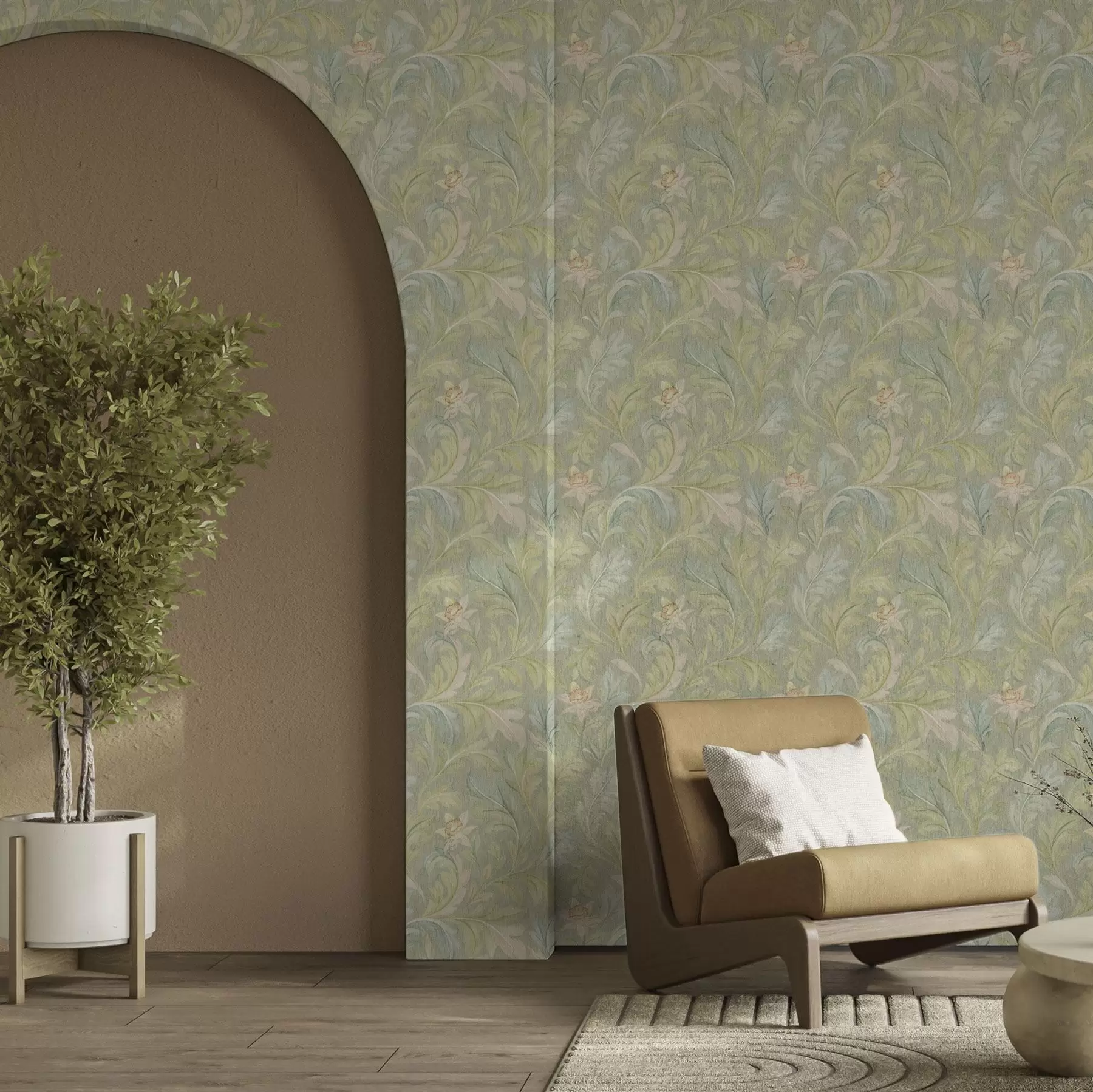 wall murals Винтажно лишће на зеленој позадини, пастелне боје a00277