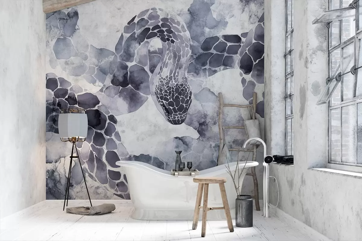 wall murals Силуета змије, акварел стил, плаве боје w04113