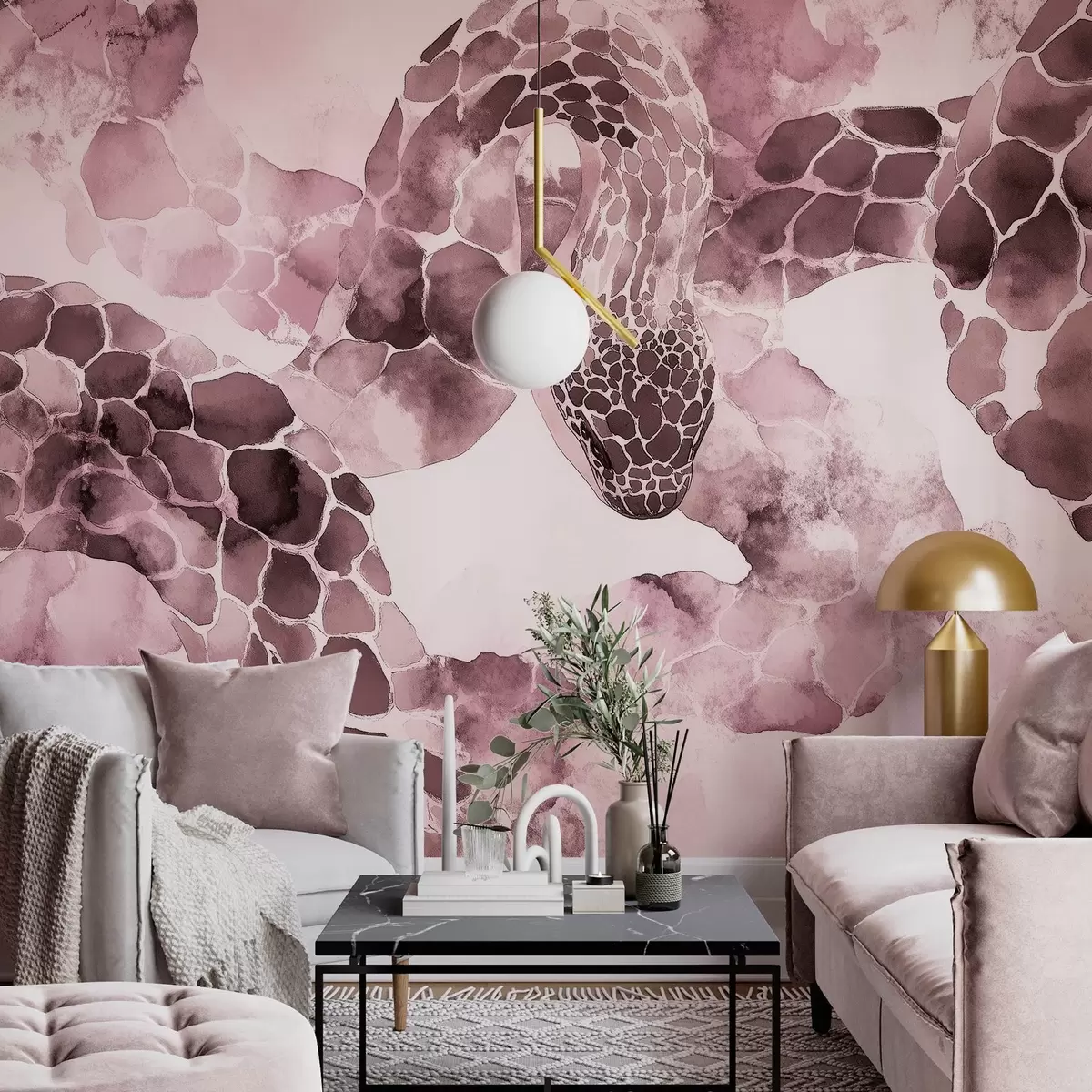 wall murals Силуета змије, акварел стил, бордо боје w04113v1