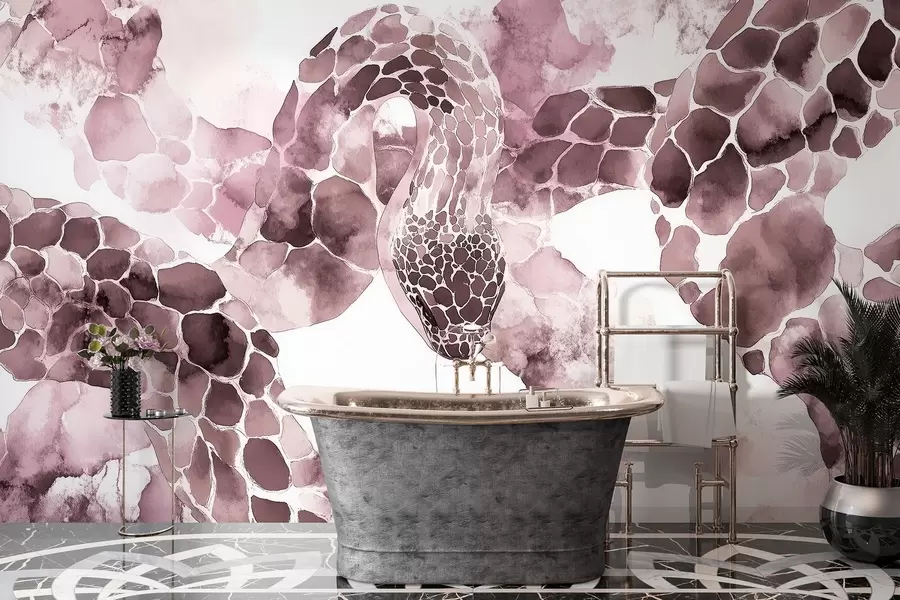 wall murals Силуета змије, акварел стил, бордо боје w04113v1