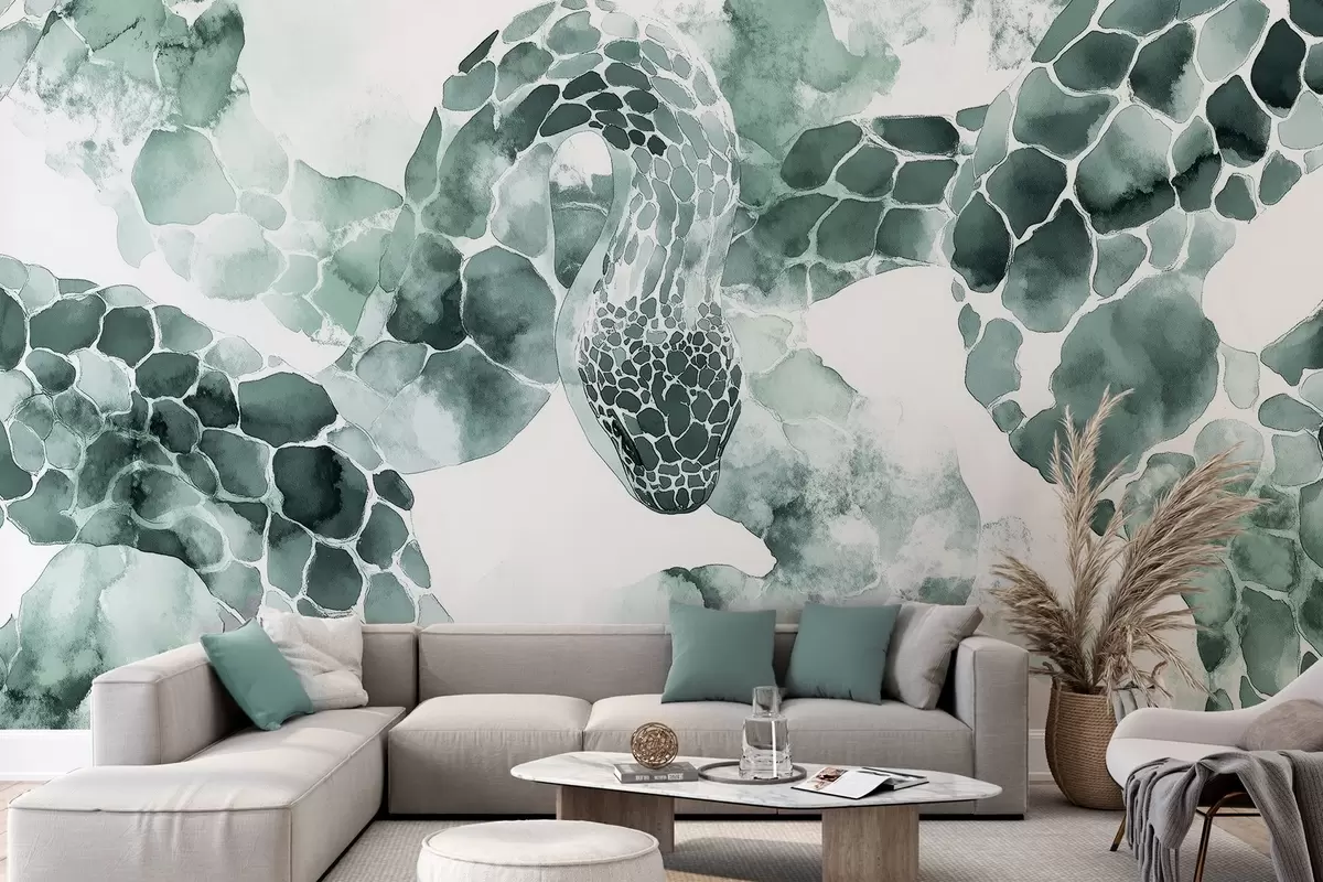 wall murals Силуета змије, акварел стил, зелене боје w04113v2