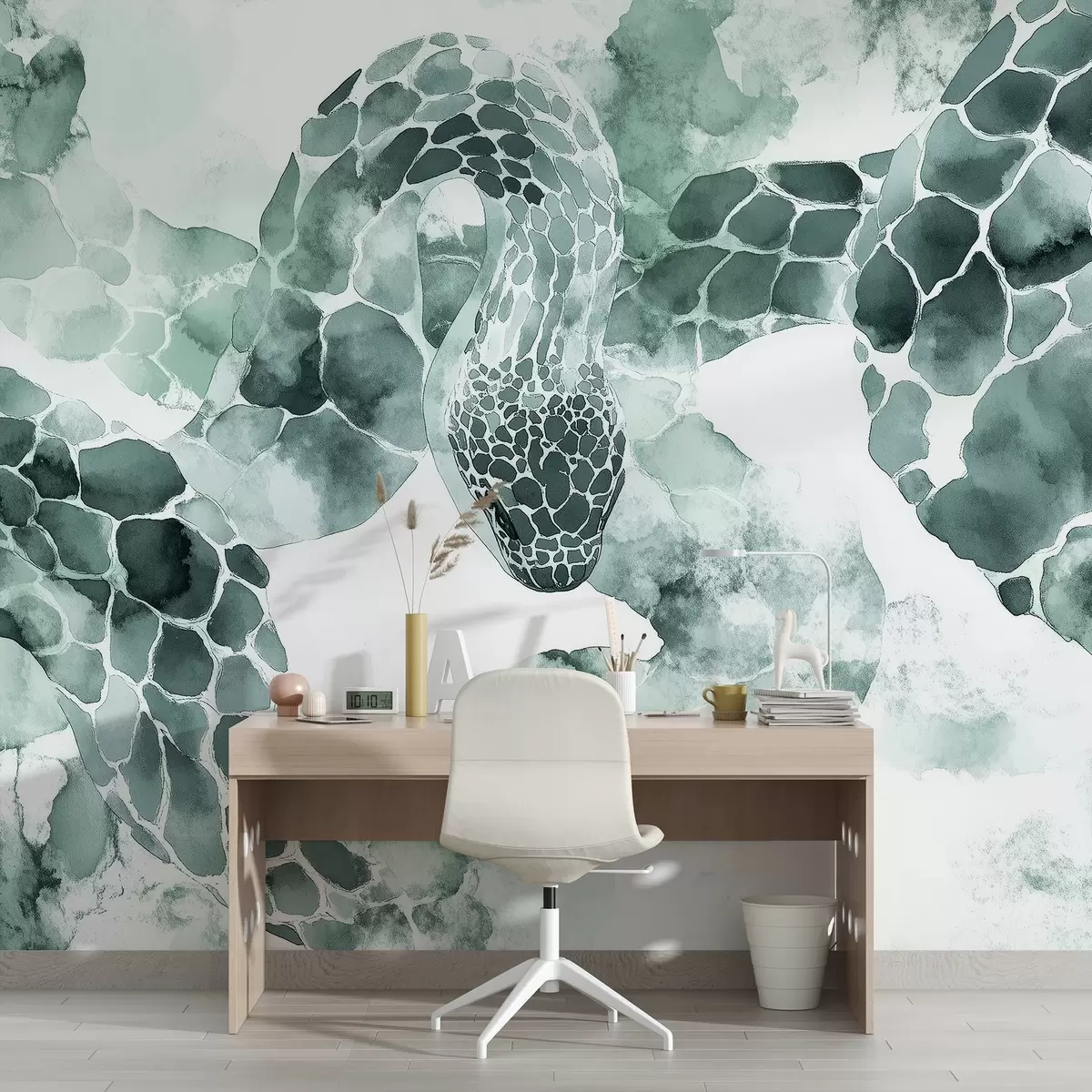 wall murals Силуета змије, акварел стил, зелене боје w04113v2