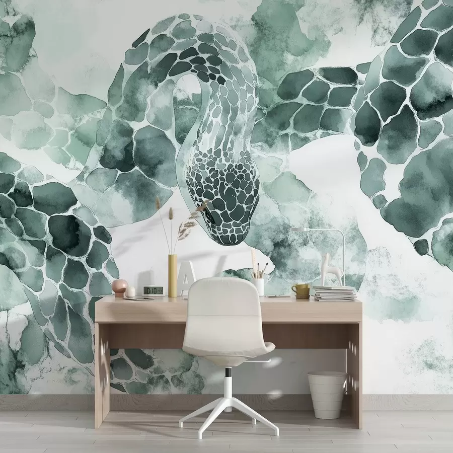 wall murals Силуета змије, акварел стил, зелене боје w04113v2