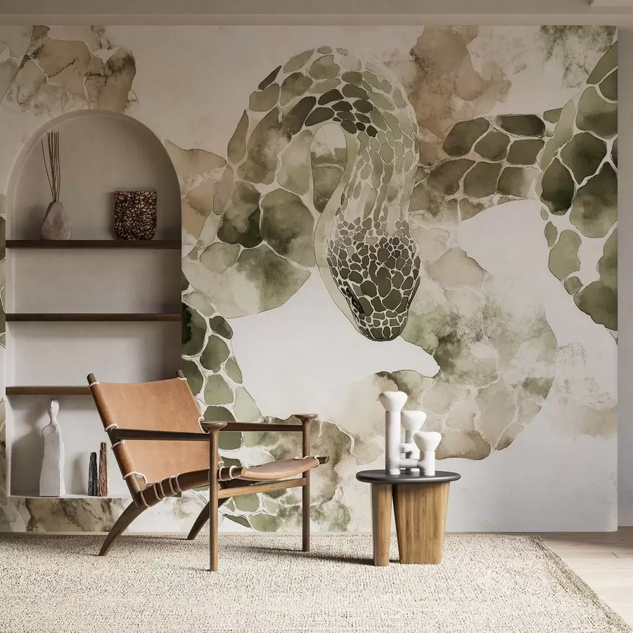 wall murals Силуета змије, акварелни стил, маслинасте боје w04113v3
