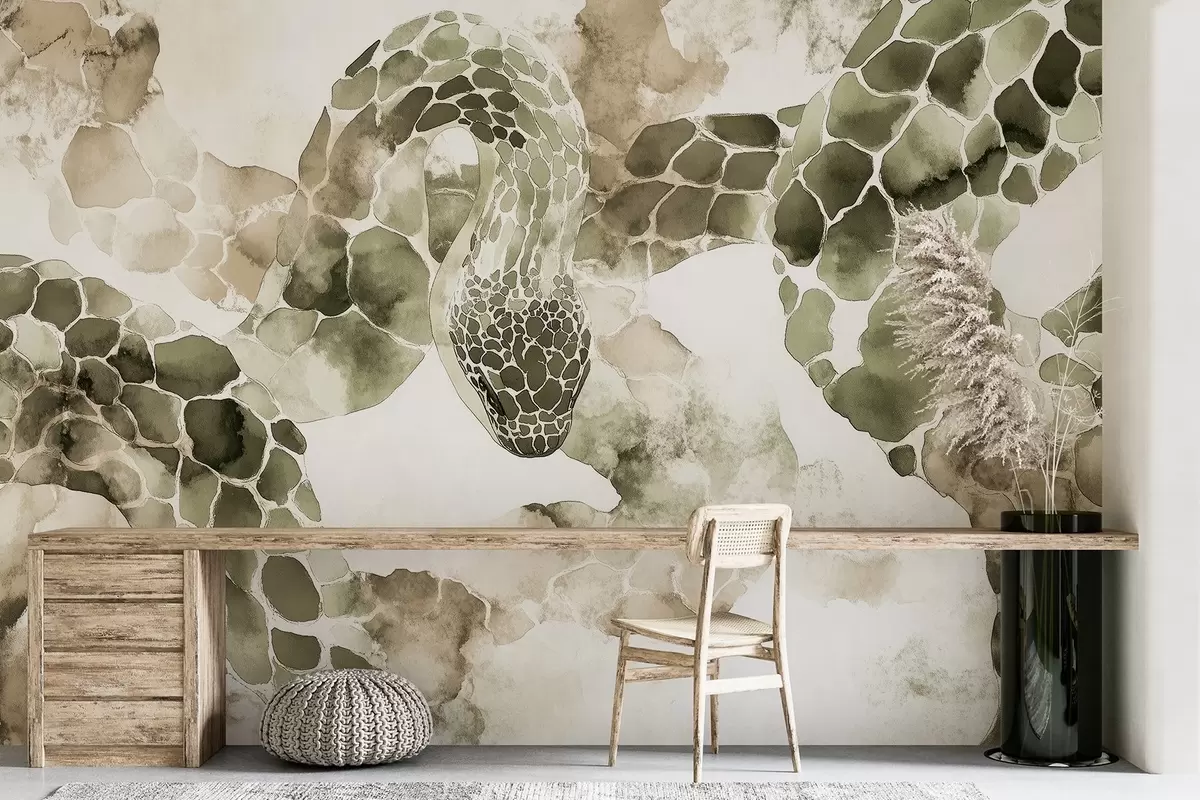 wall murals Силуета змије, акварелни стил, маслинасте боје w04113v3