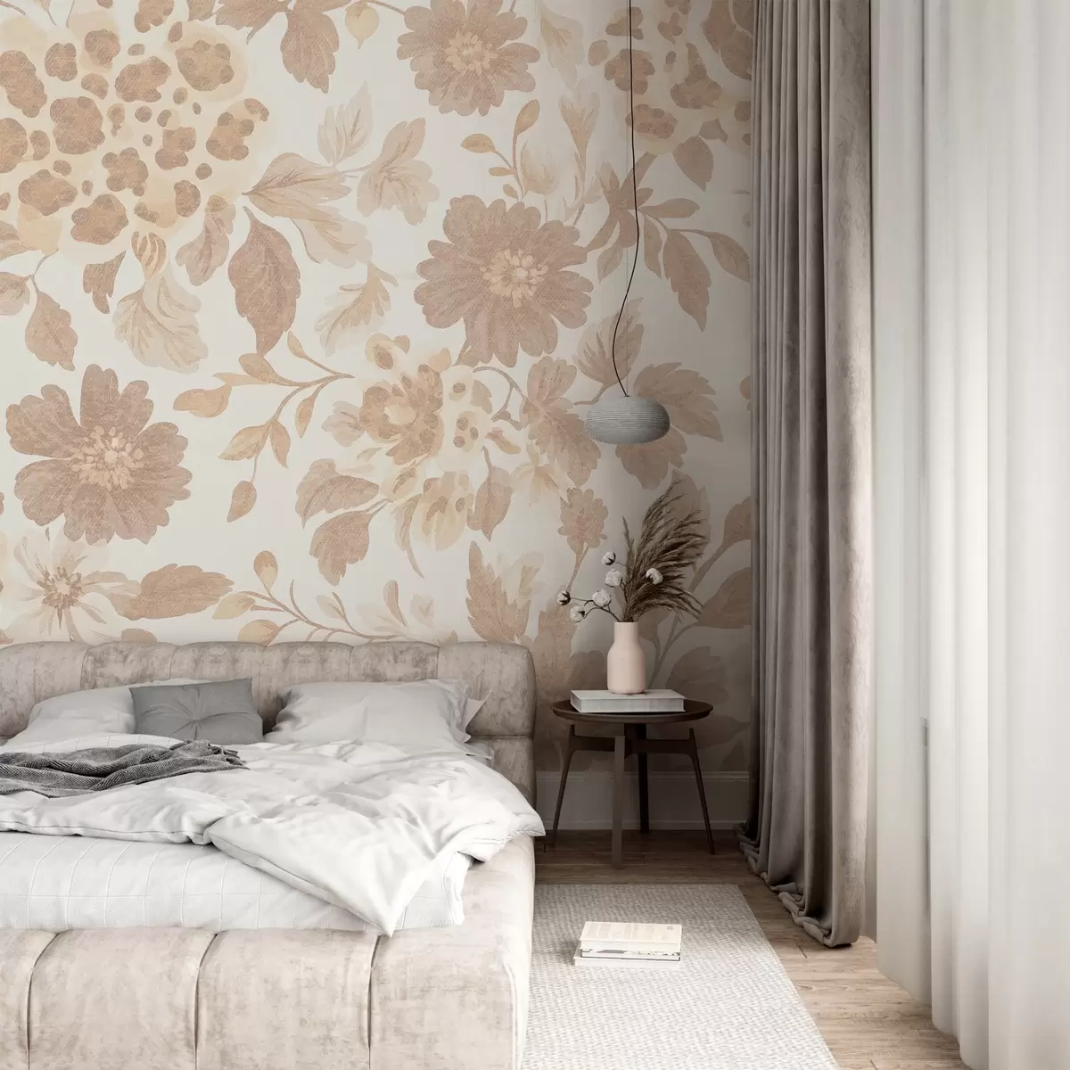 wall murals Цвеће у бохо стилу са леопард принтом, беж боје w04114