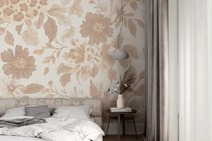 wall murals Цвеће у бохо стилу са леопард принтом, беж боје w04114