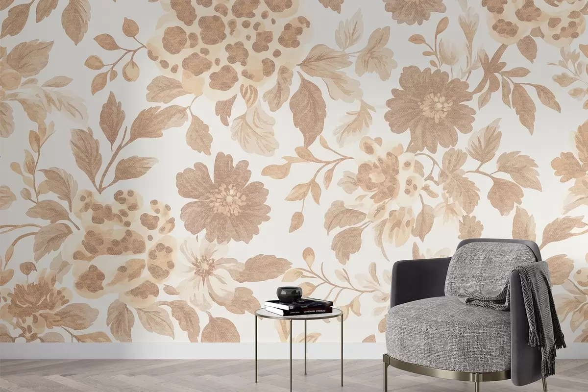 wall murals Цвеће у бохо стилу са леопард принтом, беж боје w04114