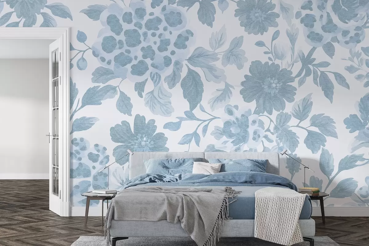 wall murals Цвеће у бохо стилу са леопард принтом, плава боја w04114v1