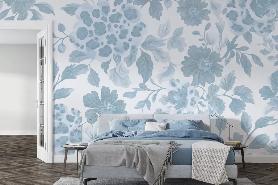 wall murals Цвеће у бохо стилу са леопард принтом, плава боја w04114v1