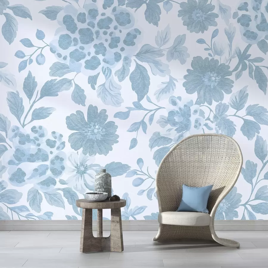 wall murals Цвеће у бохо стилу са леопард принтом, плава боја w04114v1