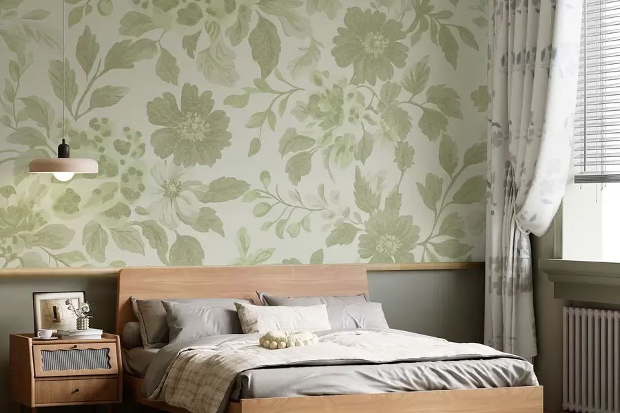 wall murals Цвеће у бохо стилу са леопард принтом, зелене боје w04114v2