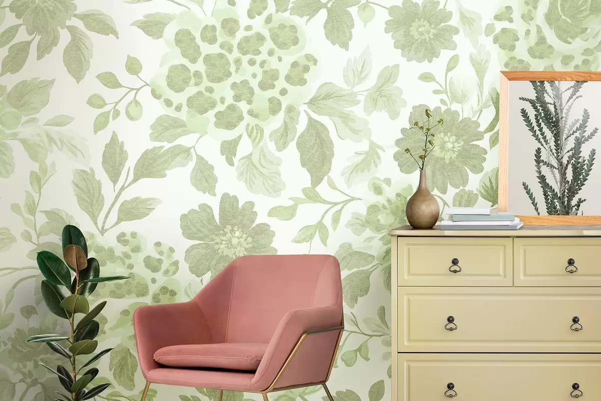 wall murals Цвеће у бохо стилу са леопард принтом, зелене боје w04114v2