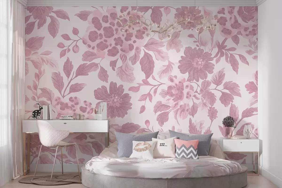 wall murals Цвеће у бохо стилу са леопард принтом, ружичасте боје w04114v3