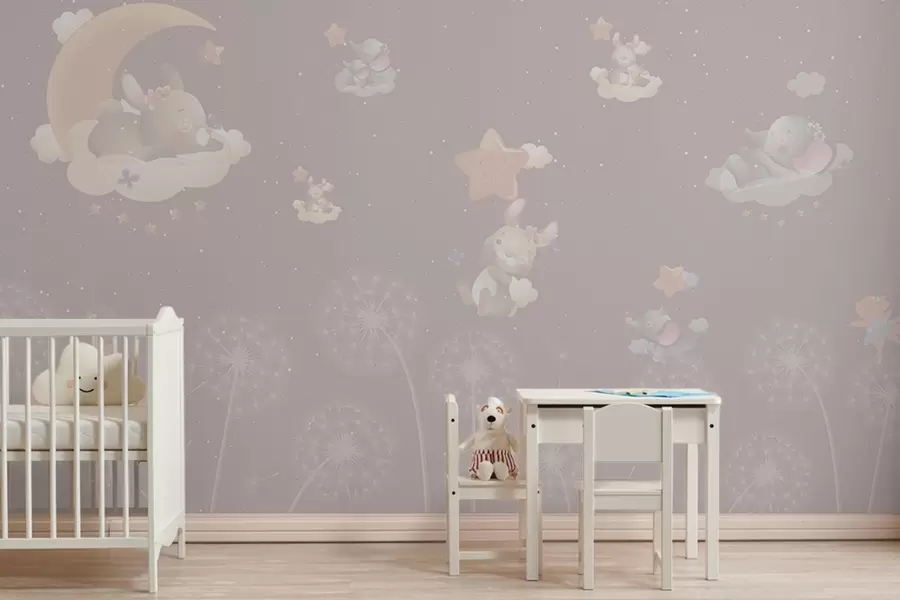 wall murals Ноћ бајки са зецем и маслачком на ружичастој позадини w04195v2