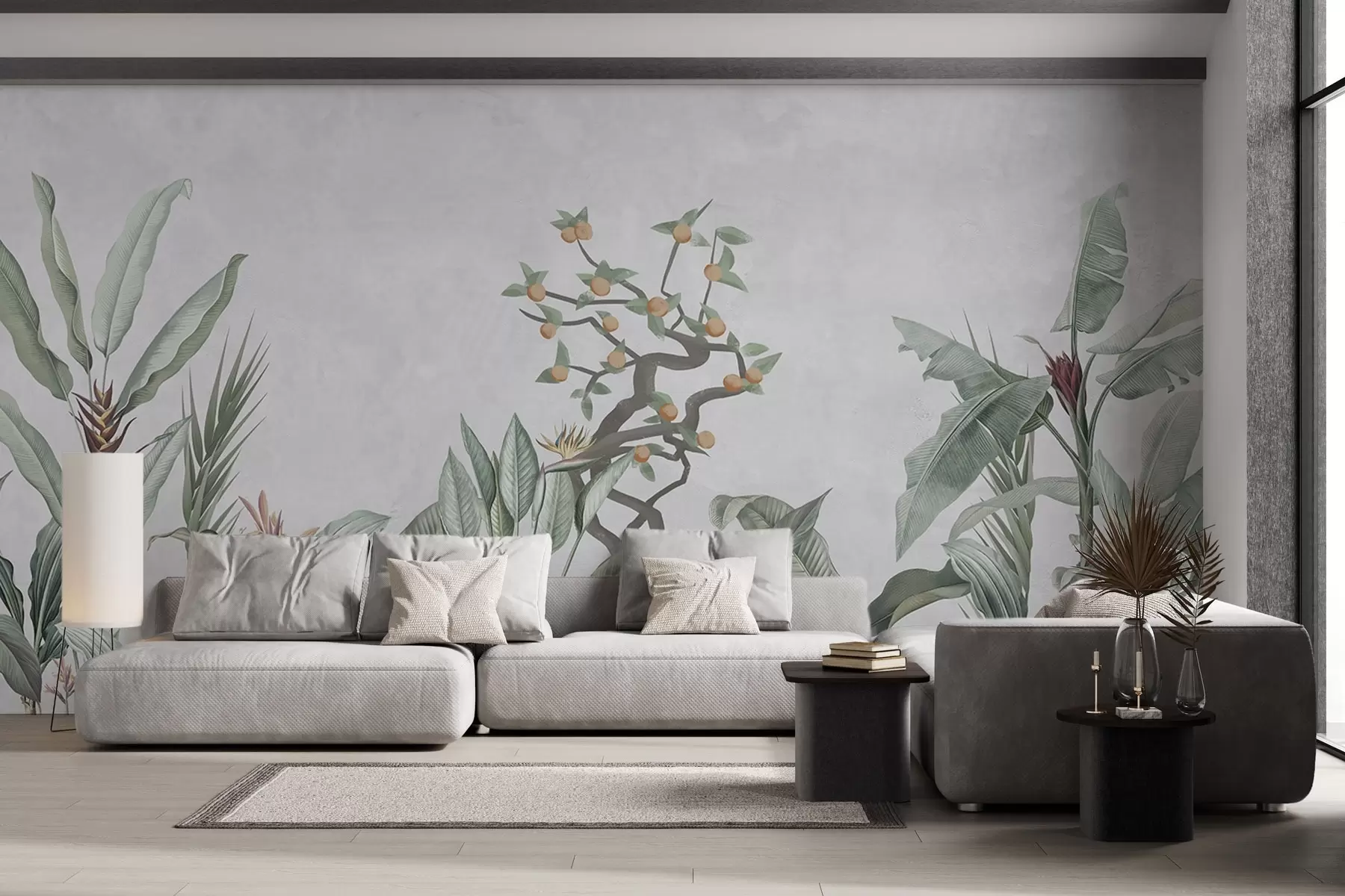 wall murals Тропске биљке са поморанџиним дрветом на светлој позадини w04201