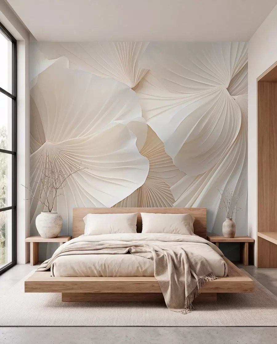 wall murals латице, цвеће, бело, крем, текстура, нежност, декоративно w04216
