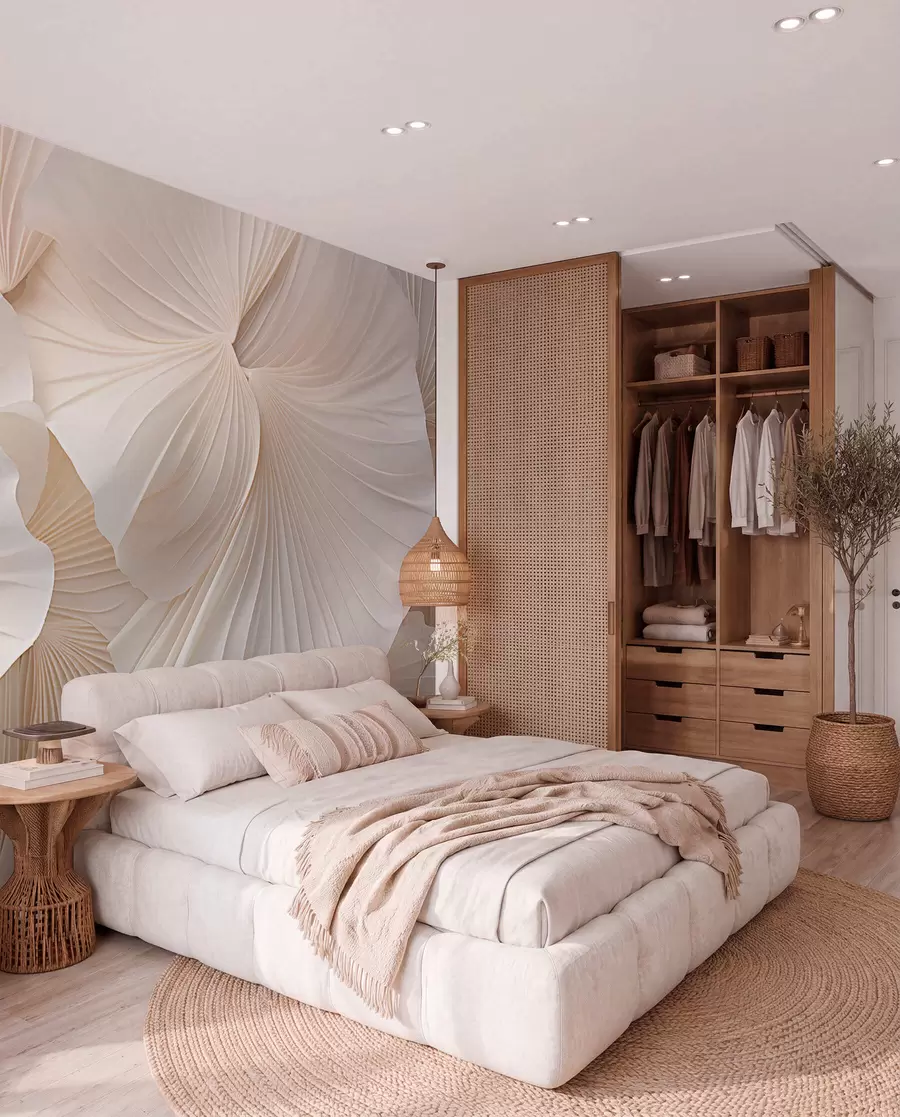 wall murals латице, цвеће, бело, крем, текстура, нежност, декоративно w04216