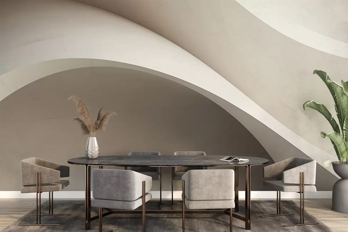 wall murals апстракција, таласи, меке кривине, беж, глатко, линије, модерно w04217v1