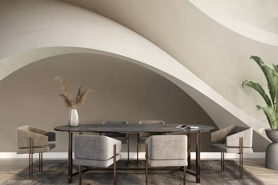 wall murals апстракција, таласи, меке кривине, беж, глатко, линије, модерно w04217v1