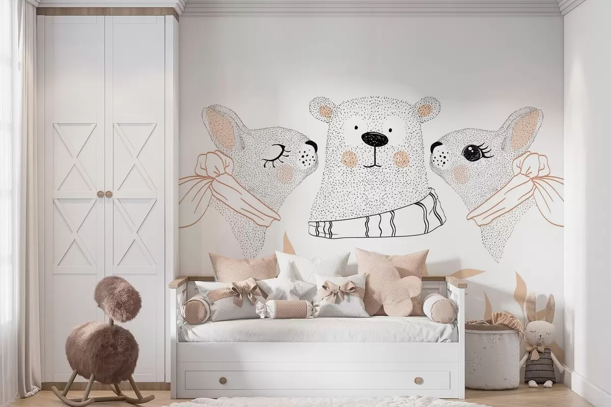 wall murals Смешне животиње, зечеви и младунче медведа w04269