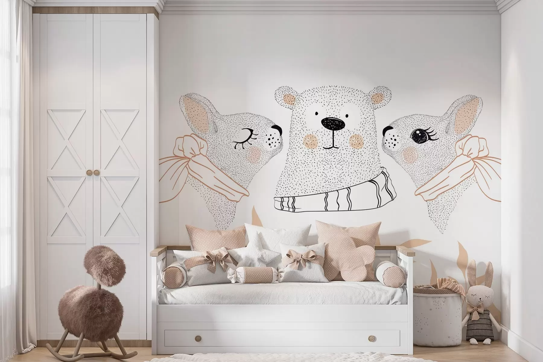 wall murals Смешне животиње, зечеви и младунче медведа w04269