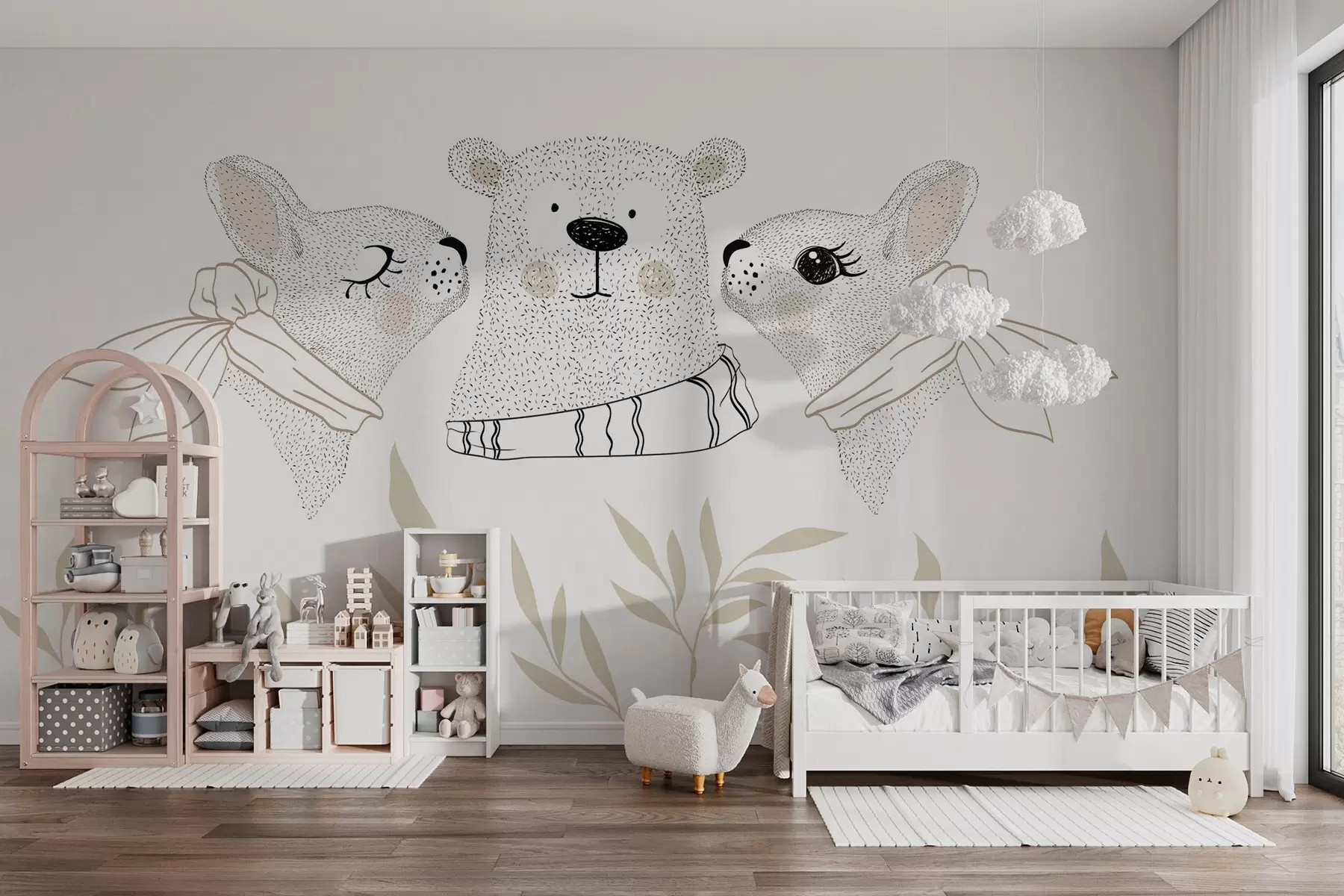 wall murals Смешне животиње, зечеви и младунче медведа w04269v1
