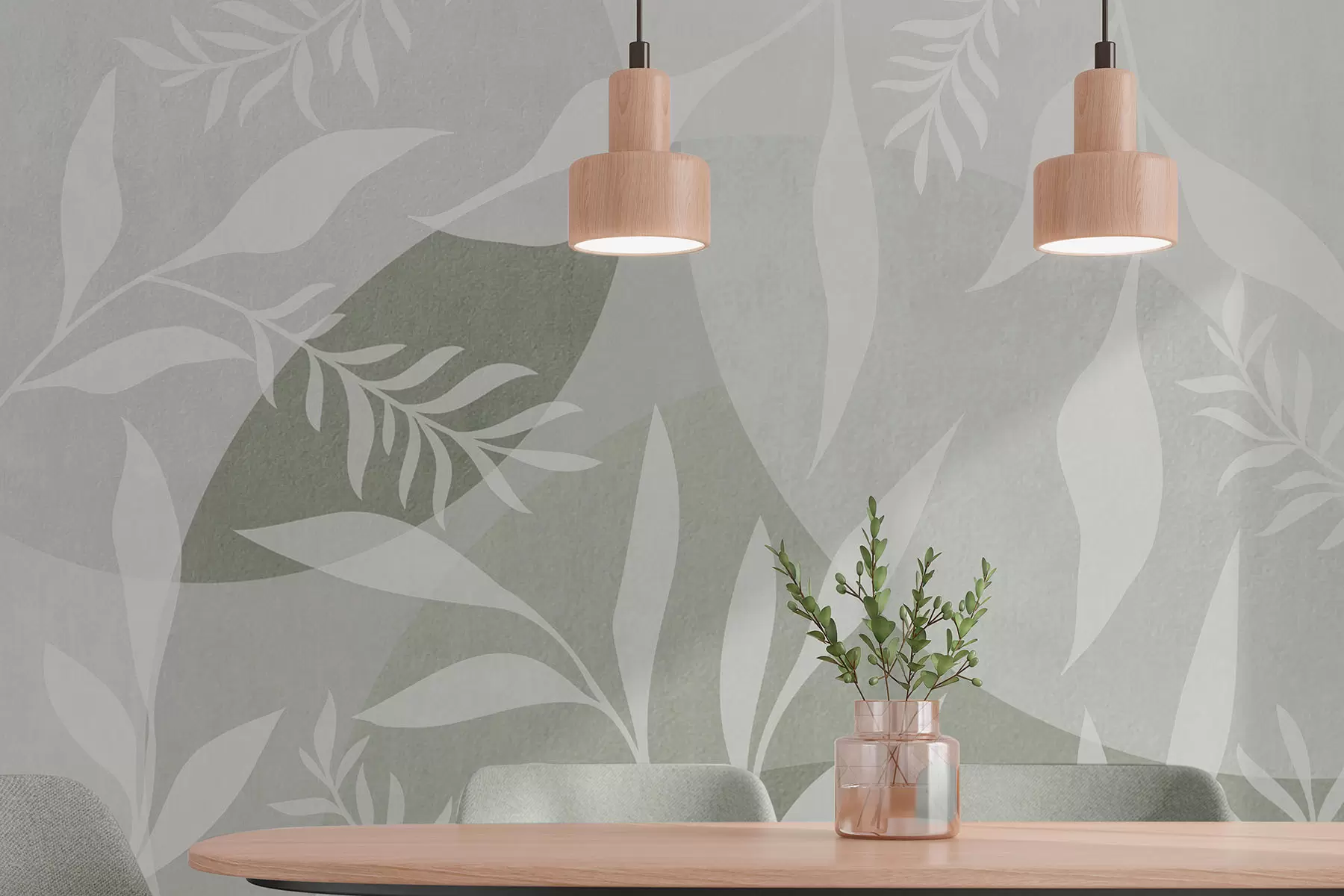 wall murals Силуете гранчица на позадини апстрактних кругова, нијансе зелене w04270v2