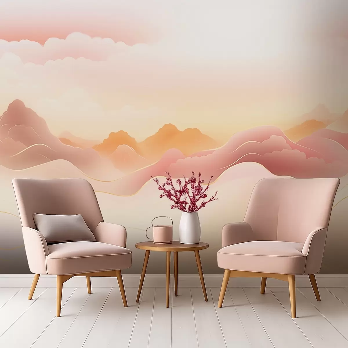 wall murals Магловите планине под топлим изласком сунца w09242