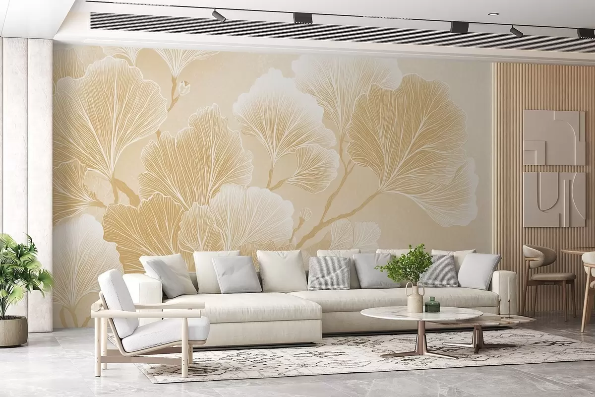 wall murals Грана лишћа у жутим нијансама w09249v2