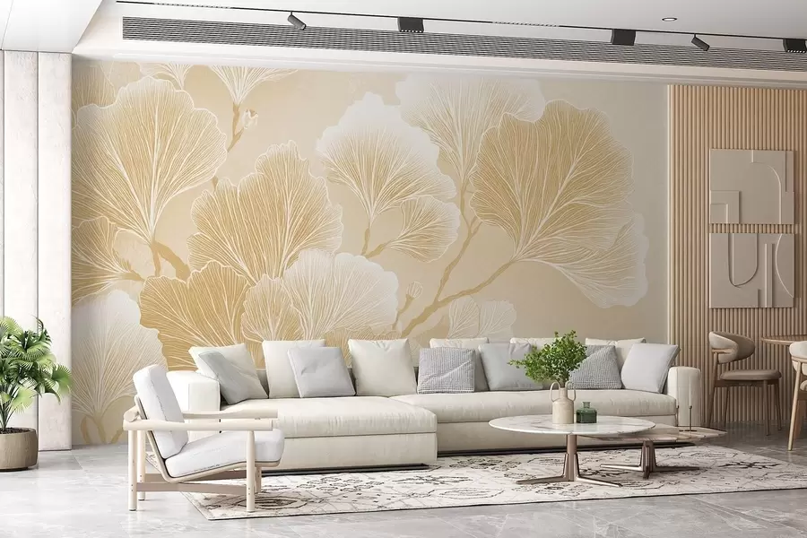 wall murals Грана лишћа у жутим нијансама w09249v2