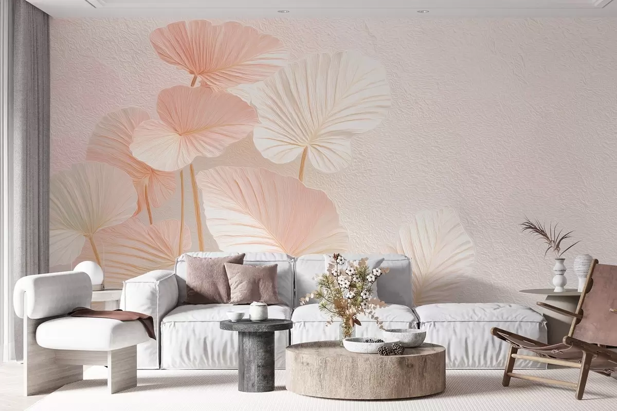 wall murals Елегантни велики тропски листови у нежној ружичастој боји w09252v1