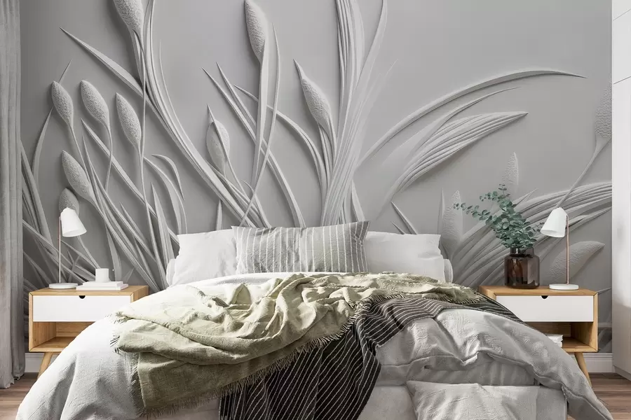 wall murals Барељеф са нежним лишћем и пампасом w04247