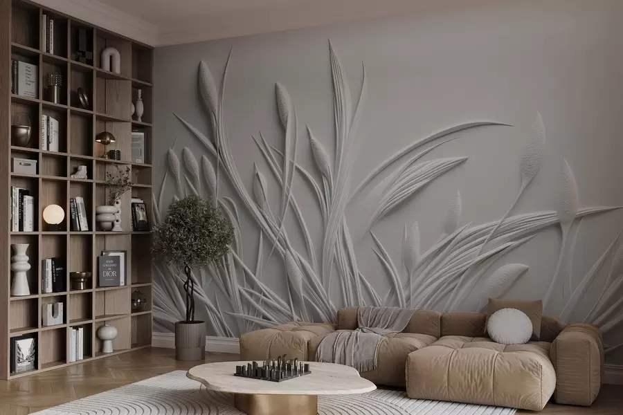 wall murals Барељеф са нежним лишћем и пампасом w04247
