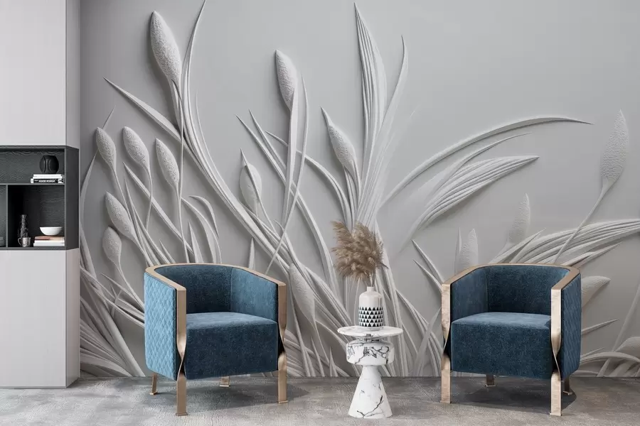 wall murals Барељеф са нежним лишћем и пампасом w04247