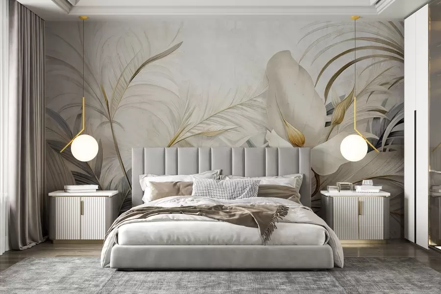 wall murals Тропске биљке на бетонском зиду w04249