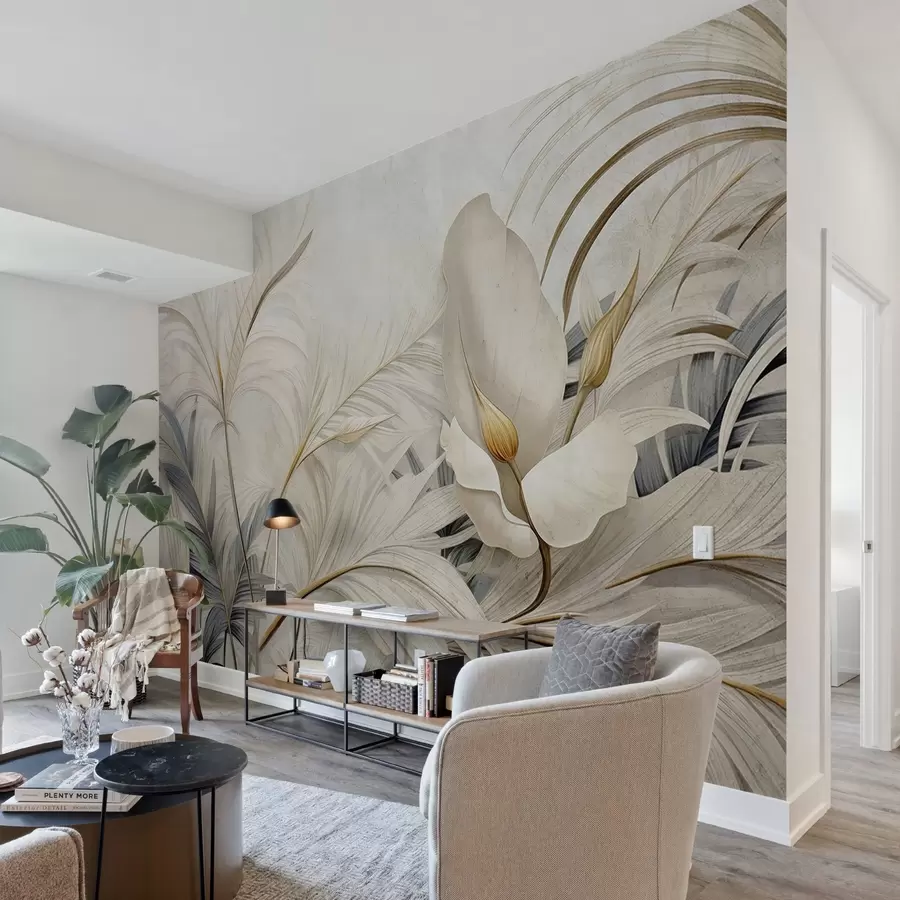 wall murals Тропске биљке на бетонском зиду w04249