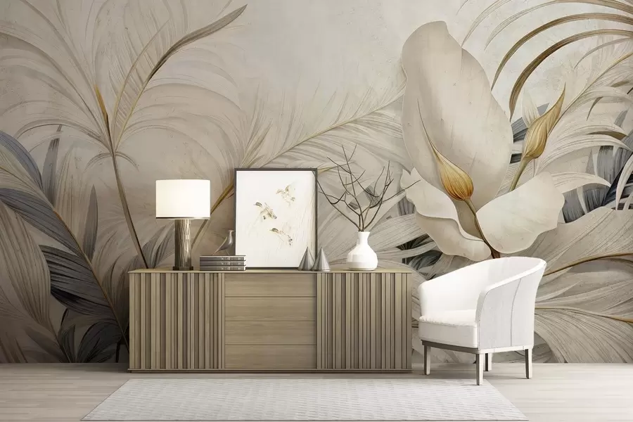 wall murals Тропске биљке на бетонском зиду w04249