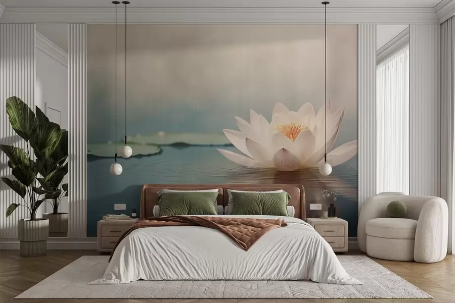 wall murals Бели лотосов цвет на води w04272