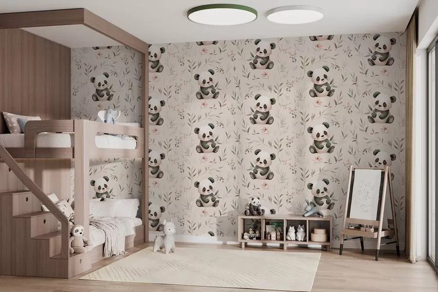 wall murals слатке панде у стилу беба међу биљкама w04170