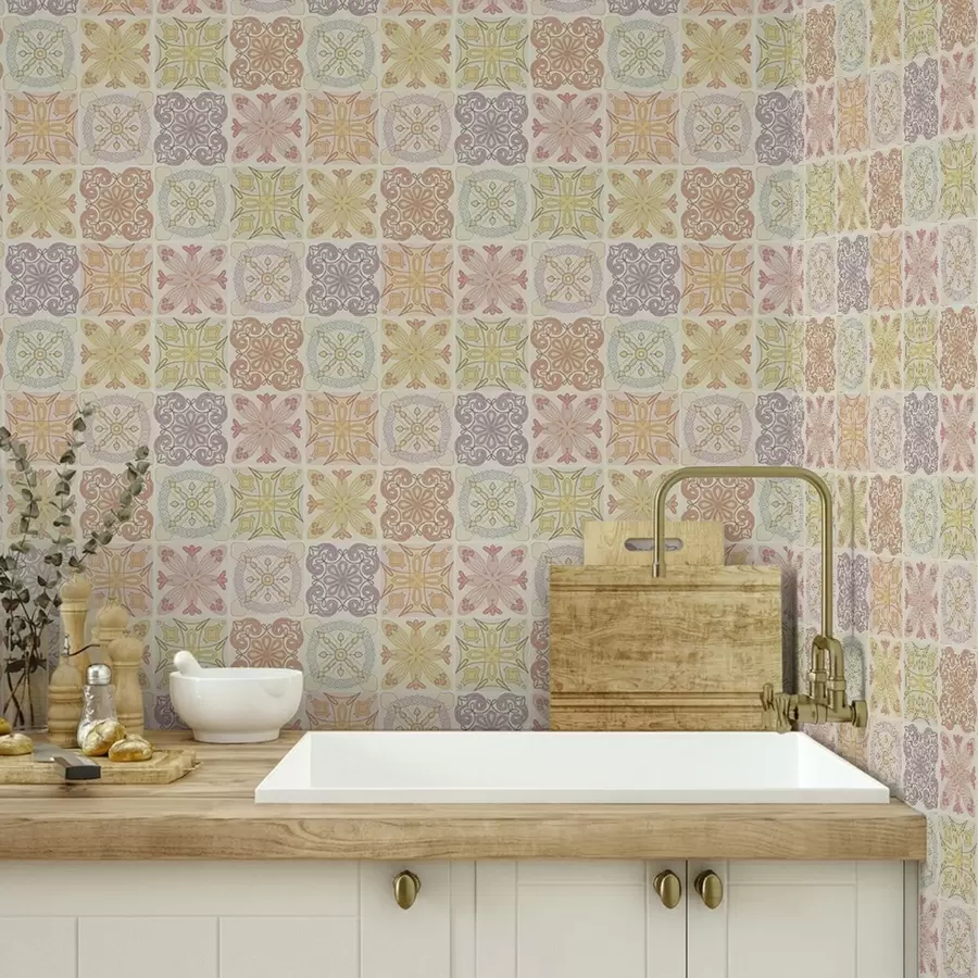 wall murals Орнаменти од обојених геометријских плочица a00284