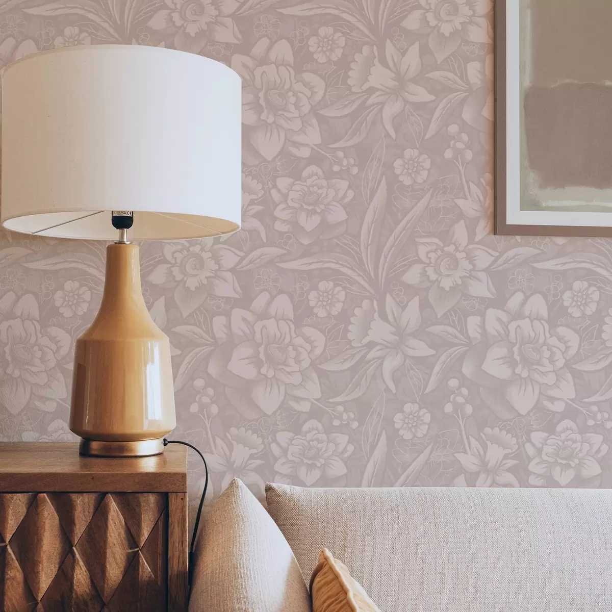 Позадина Монохроматски цветни дизајн са нарцисима на кремастој позадини a00294