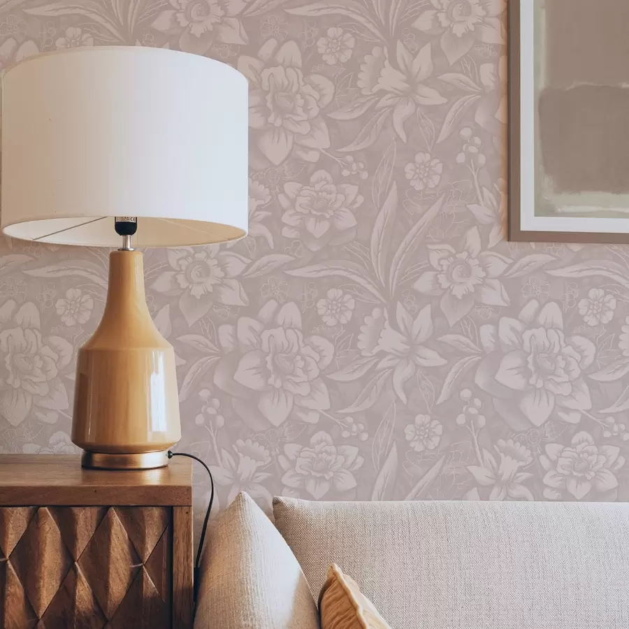 wall murals Монохроматски цветни дизајн са нарцисима на кремастој позадини a00294